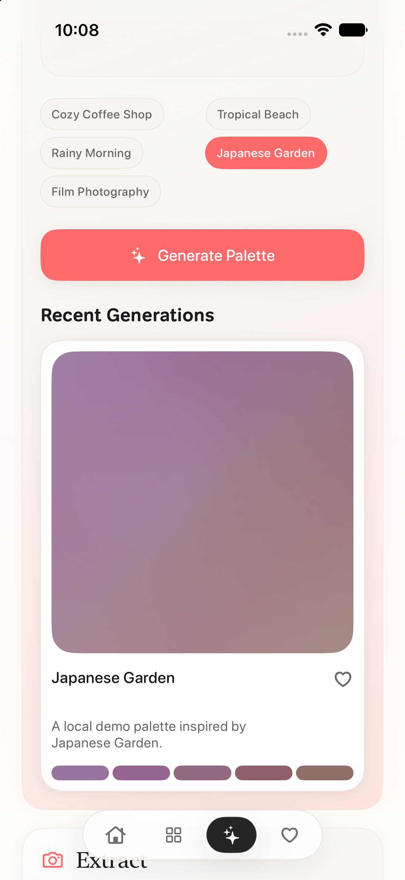 Prism generated palette result screen
